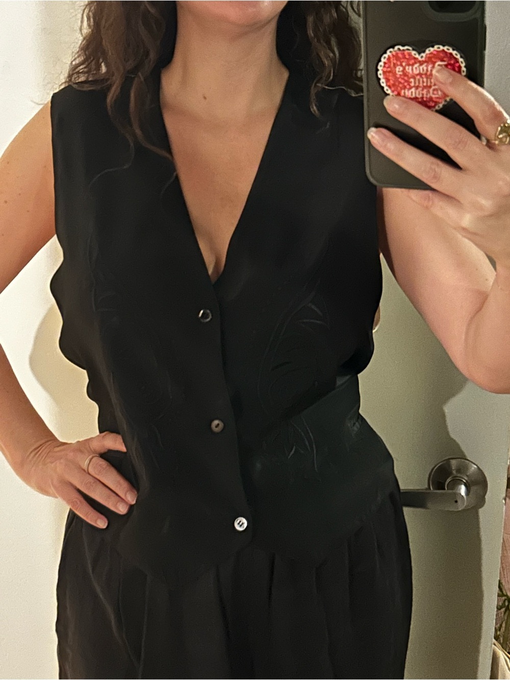 Silk Neiman Marcus Vintage Black Y2K Tribal Embroidered V-Neck Vest